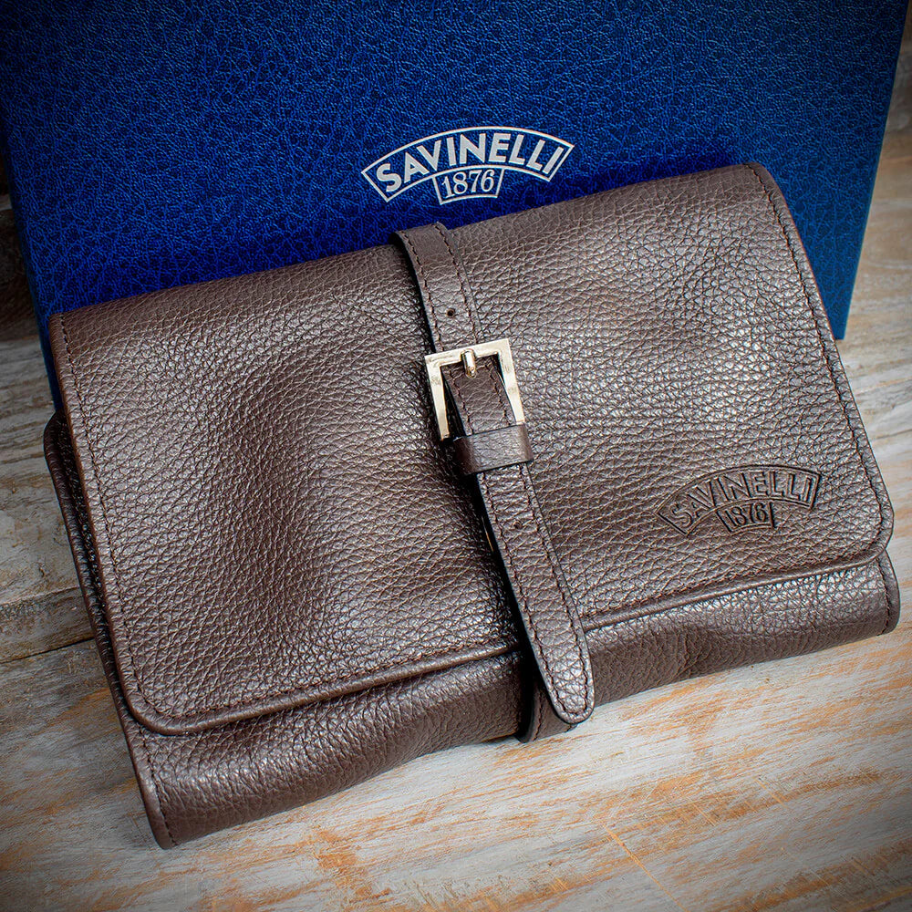 Savinelli Brown Leather Travel Pipe Bag