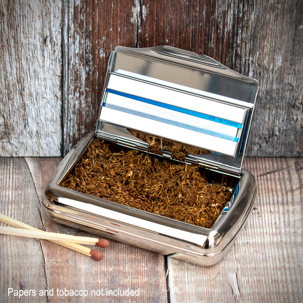 Tobacco Tin with Paper Holder - Polished Chrome Top