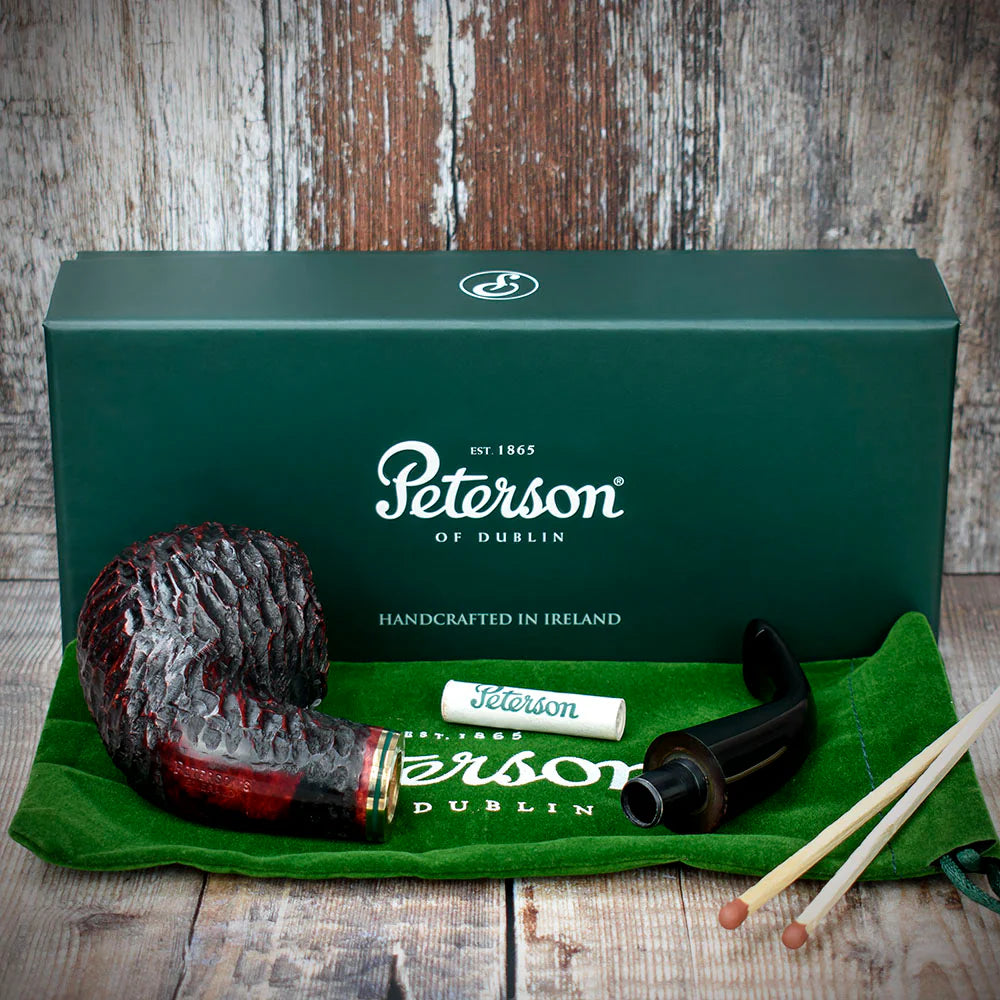 Peterson of Dublin Emerald Rusticated Briar Smoking Pipe - Shape XL02 - 9mm