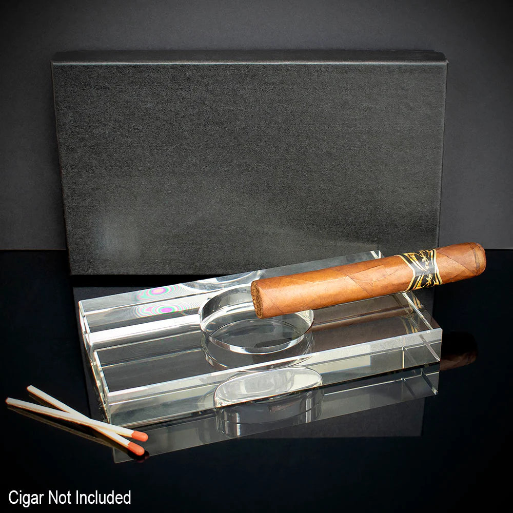 Rectangular Crystal Cigar Ashtray - 2 Cigar Rests