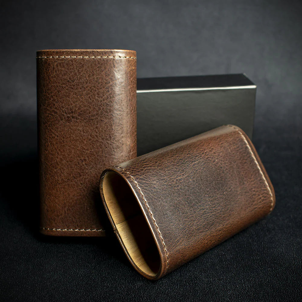 Artamis Dark Brown Leather Cedar Lined Cigar Case - 3 Robustos