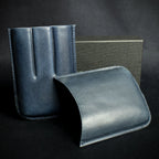Artamis Navy Blue Leather Cigar Case - 3 Robustos