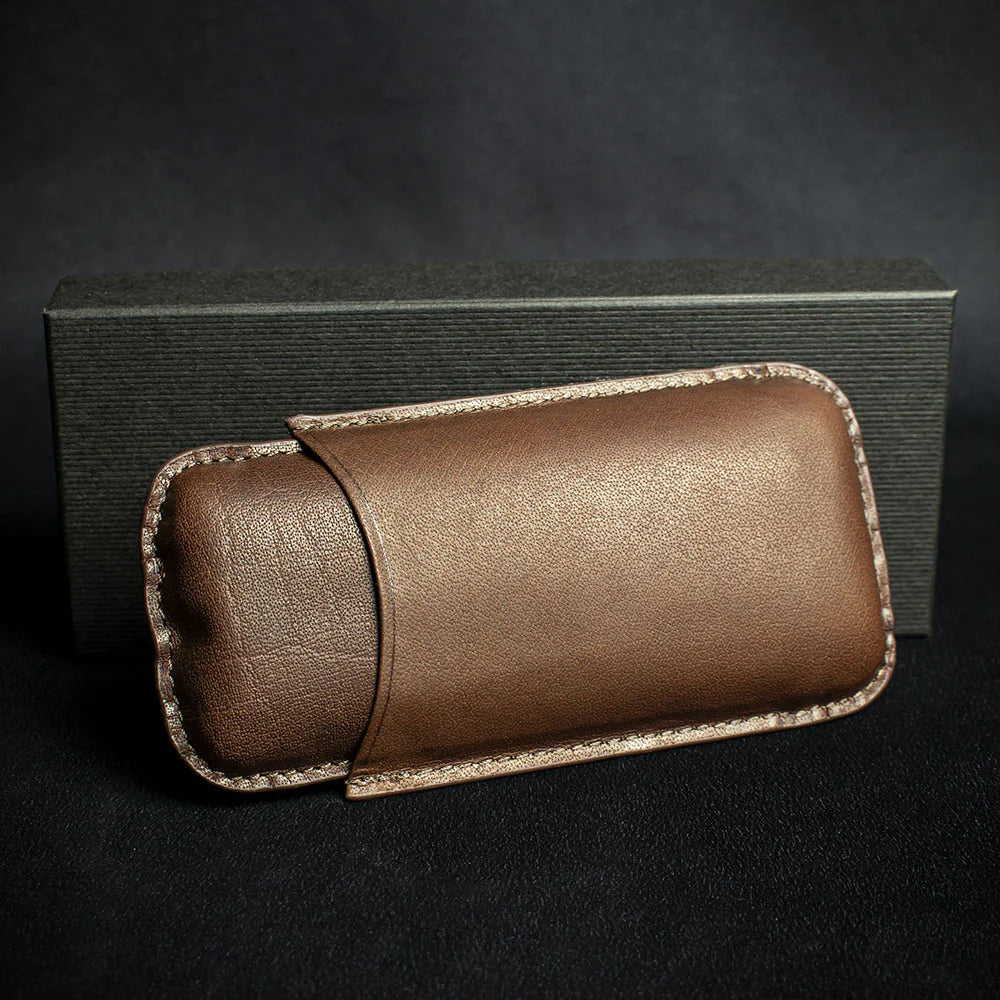 Artamis Brown Leather Cigar Case - 2 Robustos