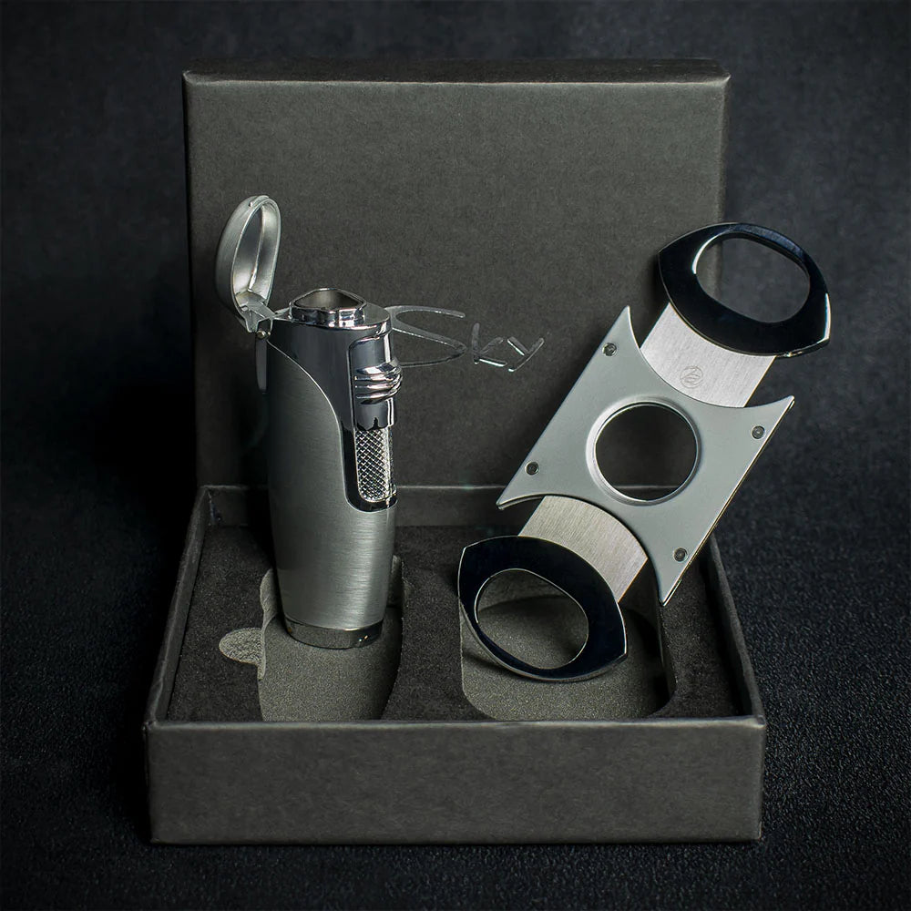 Triple Flame Cigar Lighter & Cutter Set