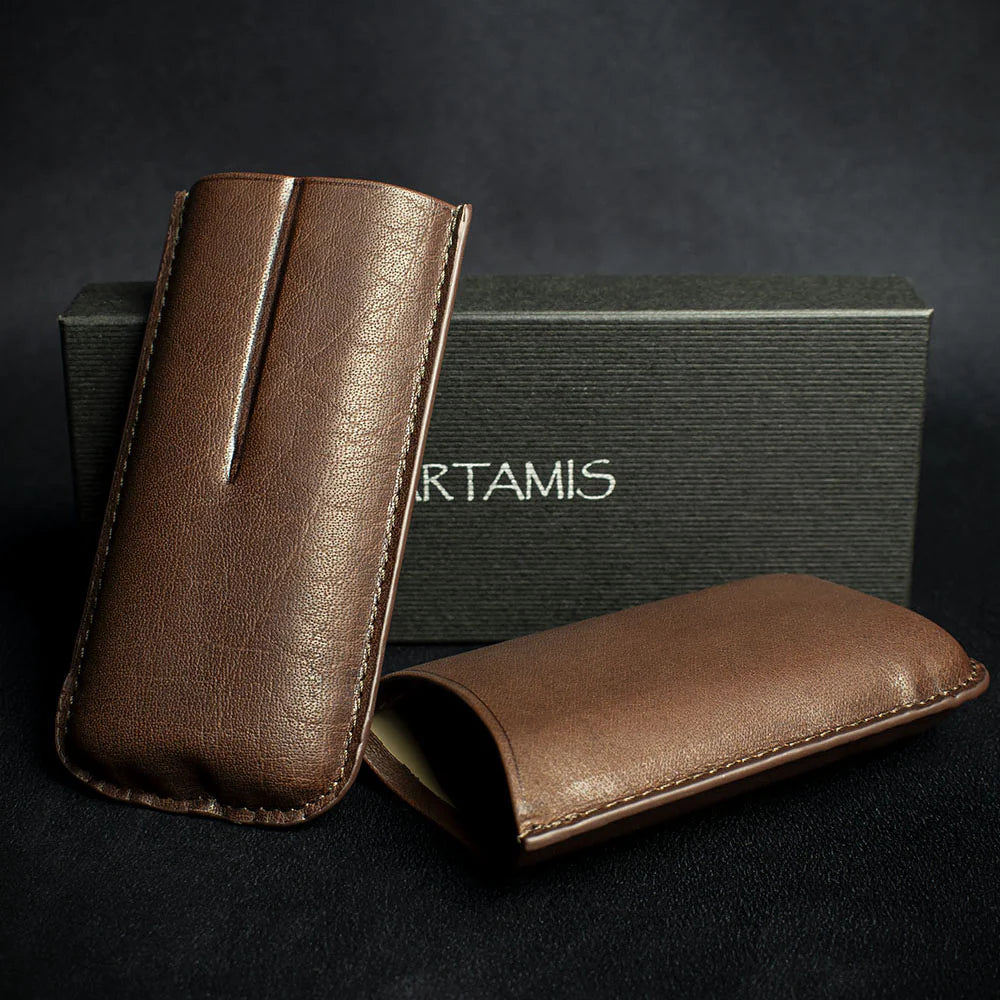 Artamis Brown Leather Cigar Case - 2 Robustos