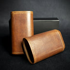 Artamis Cognac Leather Cedar Lined Cigar Case - 3 Robustos