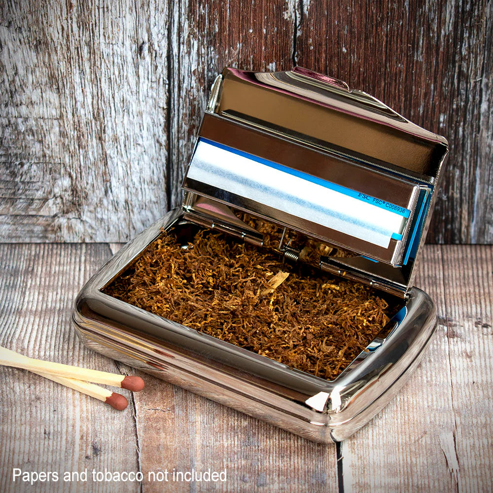 Tobacco Tin with Paper Holder - Patterned Chrome Top