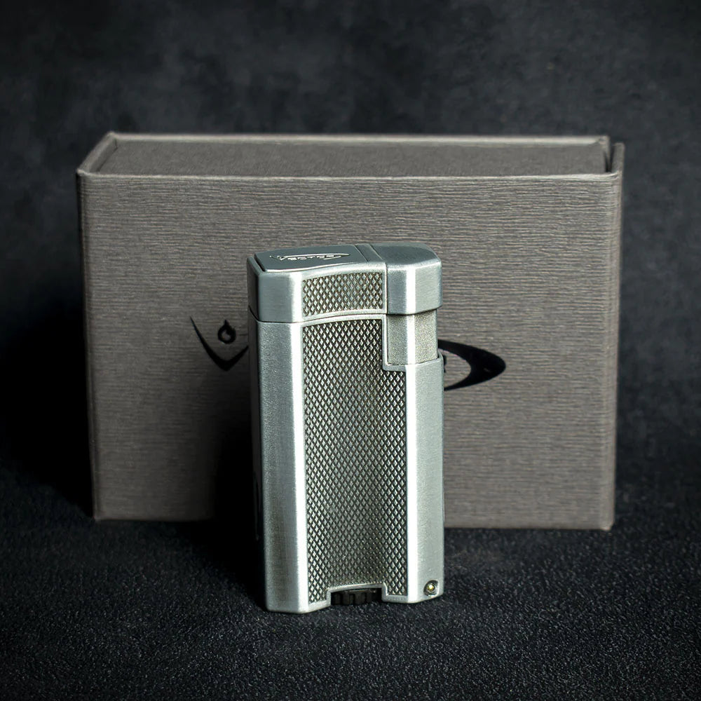Vector VMotion Twin Jet Flame Lighter With Punch Cutter - Matte Chrome