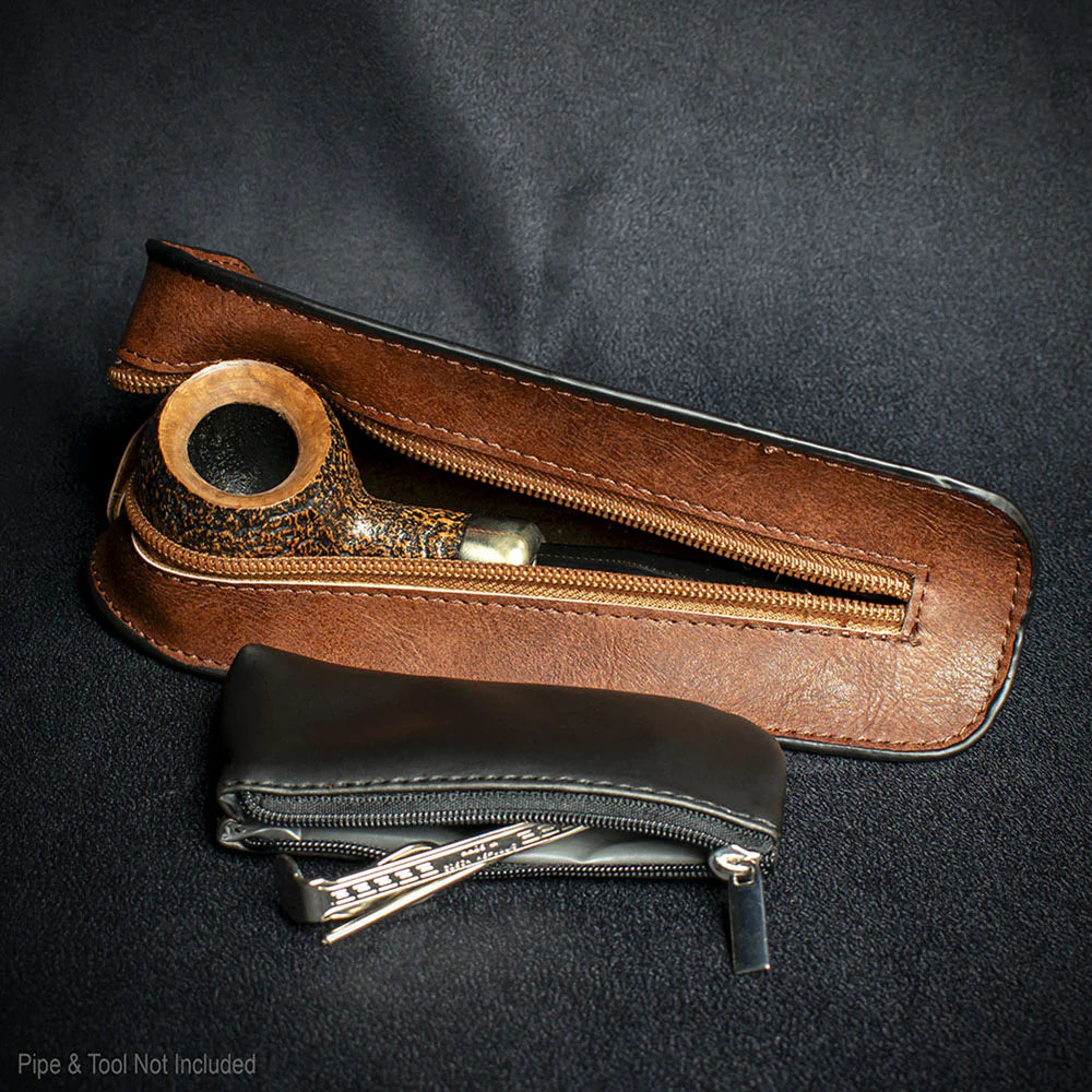 One Pipe & Lighter Pouch - Brown Nappa
