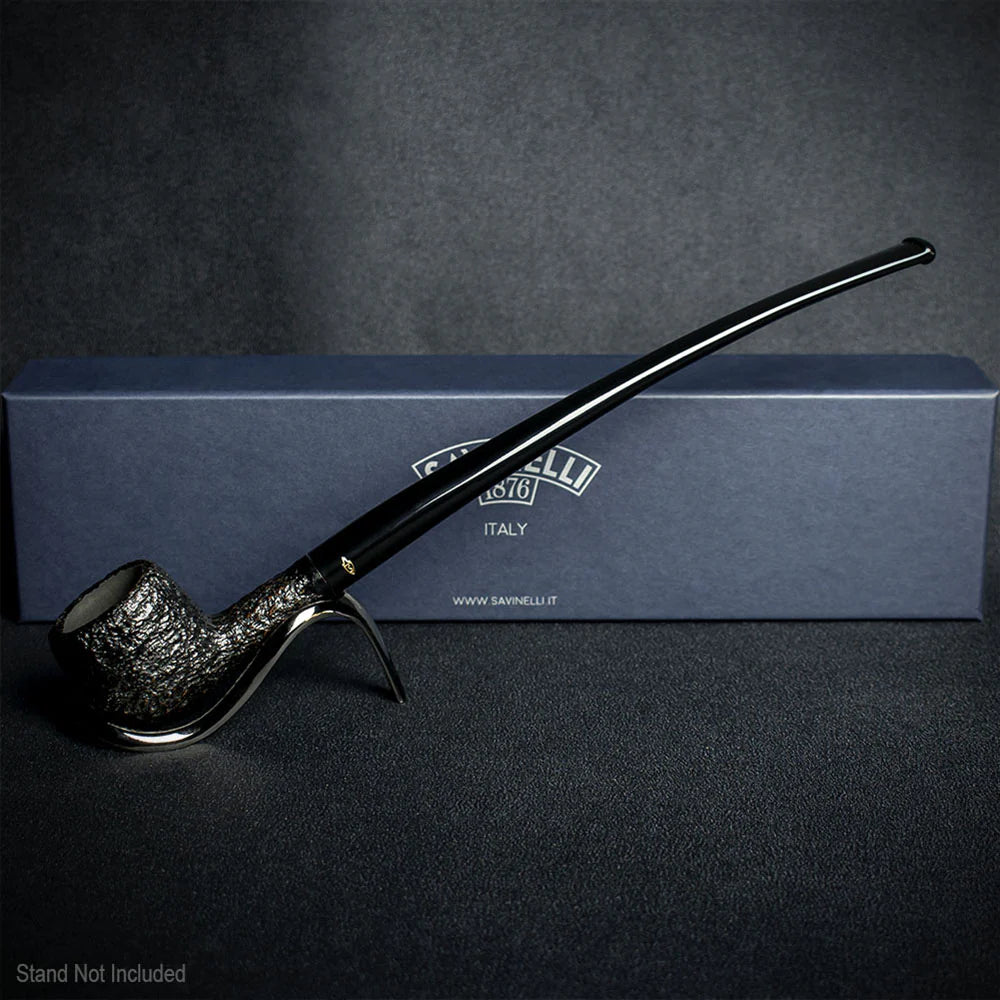 Savinelli Black Rusticated Churchwarden Briar Pipe - 901 6mm