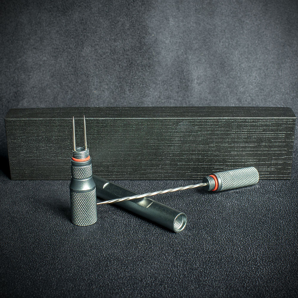 Black Titanium Cigar Drill Spike Nubber & Double Punch - Draw Enhancer Tool