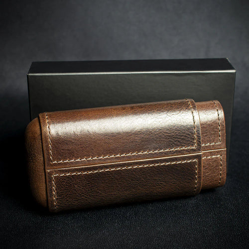 Artamis Dark Brown Leather Cedar Lined Cigar Case - 3 Robustos