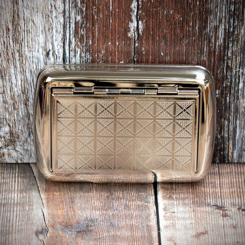 Tobacco Tin with Paper Holder - Patterned Chrome Top
