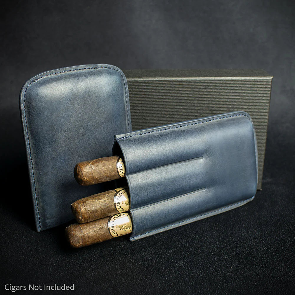 Artamis Navy Blue Leather Cigar Case - 3 Coronas