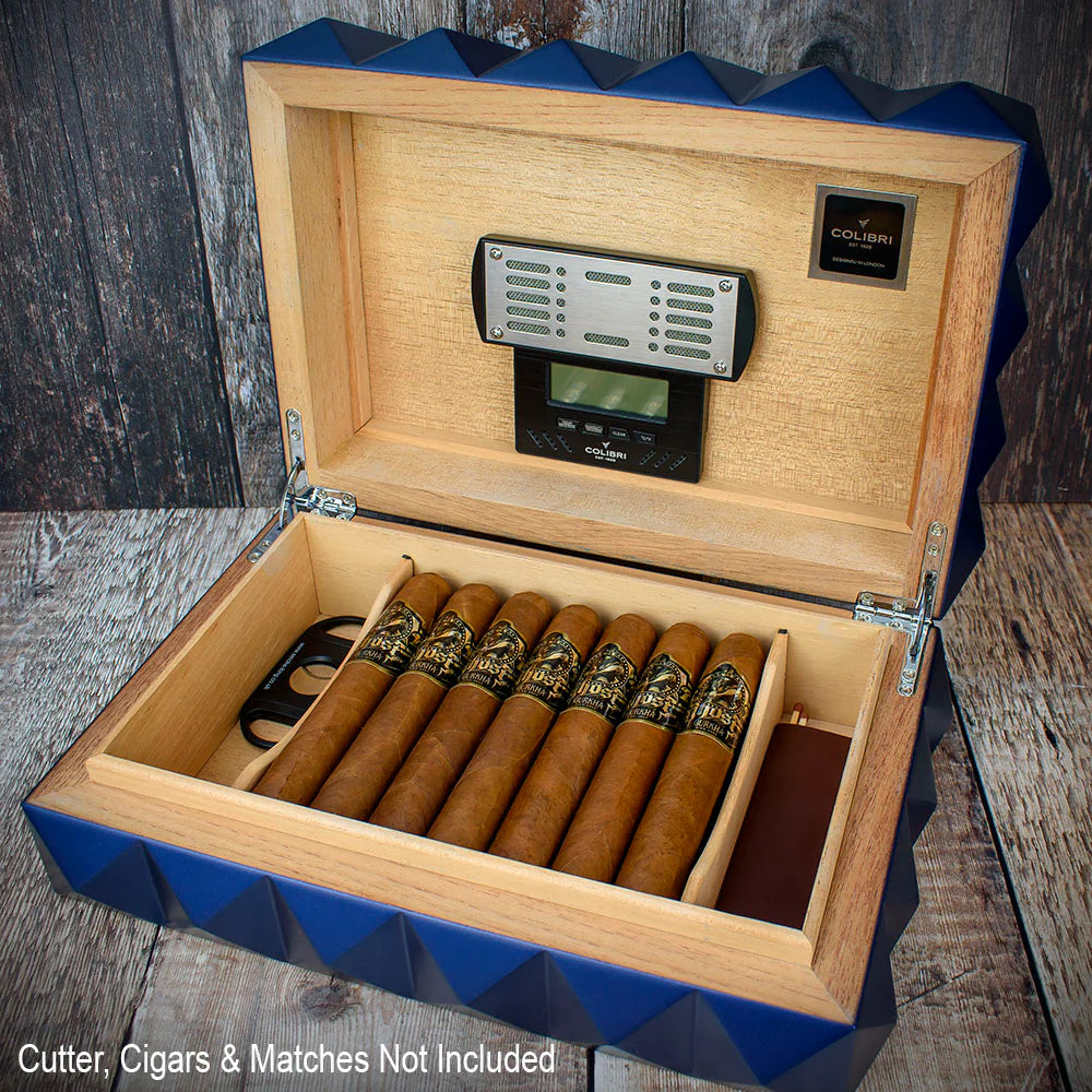 Colibri Quasar Desktop Humidor Blue - 40/45 Cigar Capacity