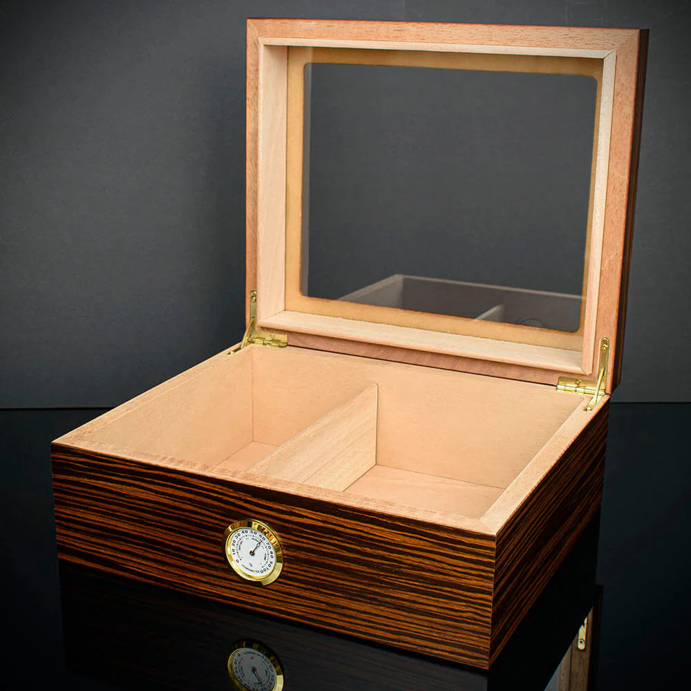 Cigar Humidor Glass Top Ebony Veneer HU21 - 25 Cigar Capacity