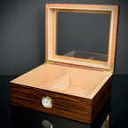 Cigar Humidor Glass Top Ebony Veneer HU21 - 25 Cigar Capacity