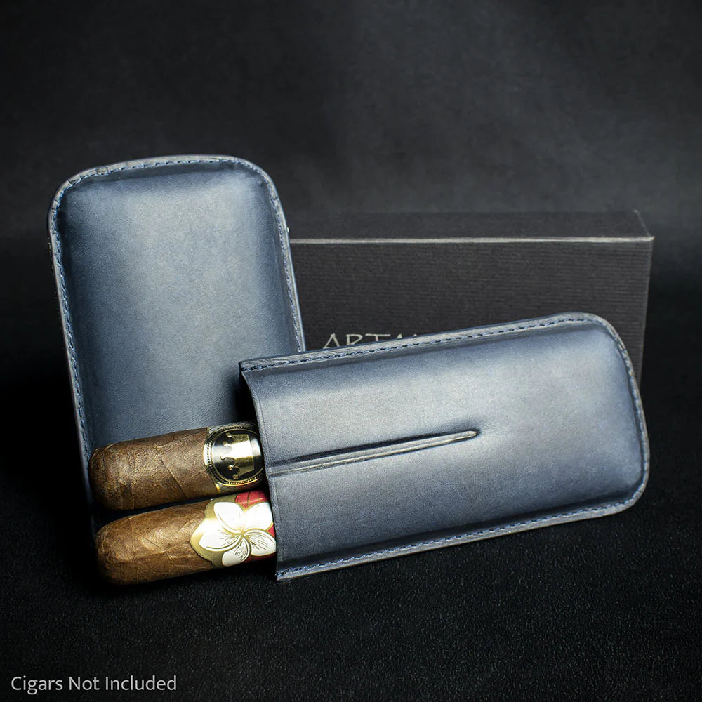 Artamis Navy Blue Leather Cigar Case - 2 Robustos