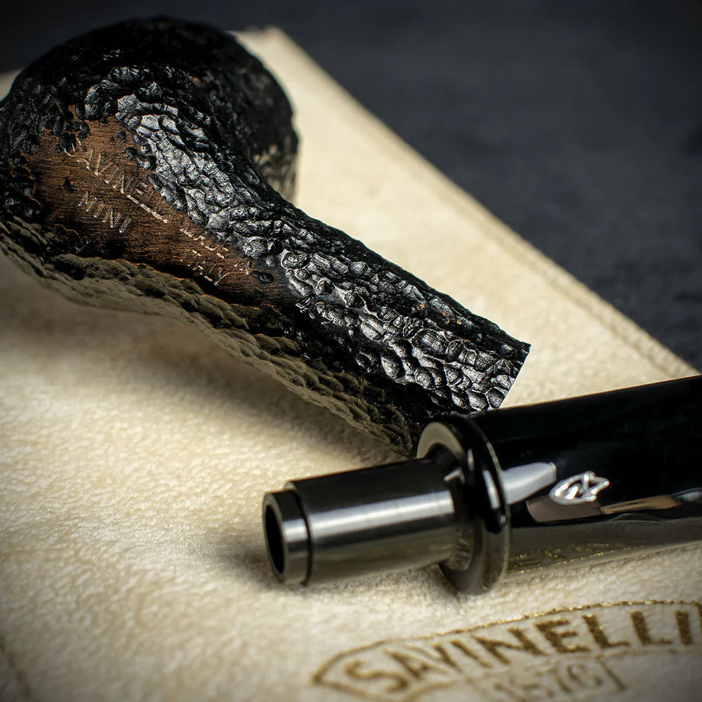 Savinelli Mini -  Black Rusticated Briar Smoking Pipe - Shape 409 (6mm)