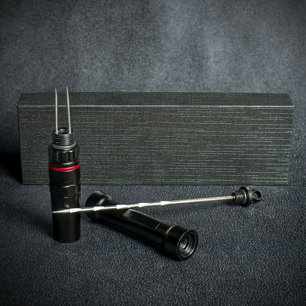 Matte Black Metal Cigar Drill Spike Nubber & Double Punch - Draw Enhancer Tool