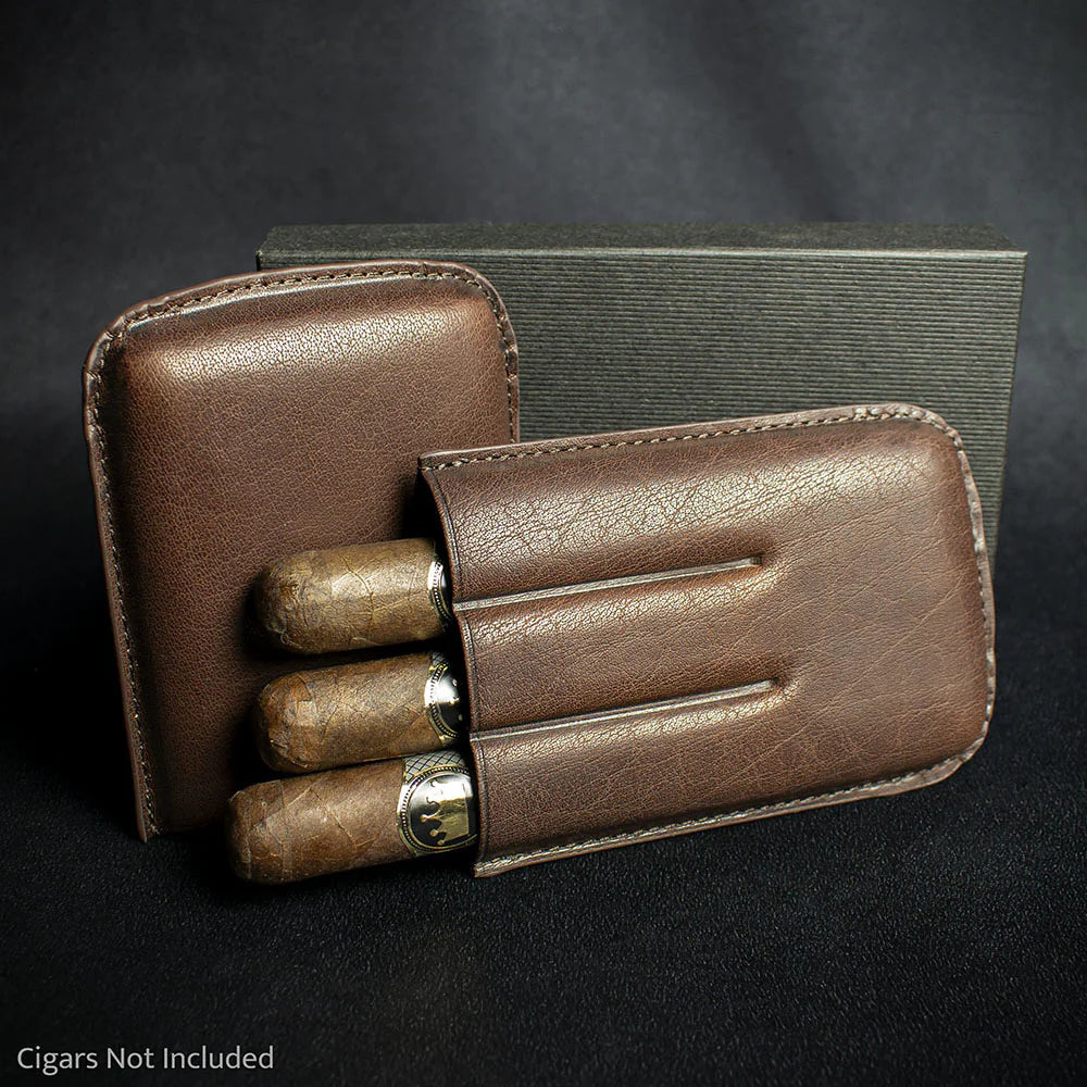 Artamis Brown Leather Cigar Case - 3 Robustos
