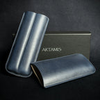 Artamis Navy Blue Leather Cigar Case - 2 Churchills