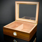 Cigar Humidor Glass Top Walnut Veneer HU19 - 25 Cigar Capacity
