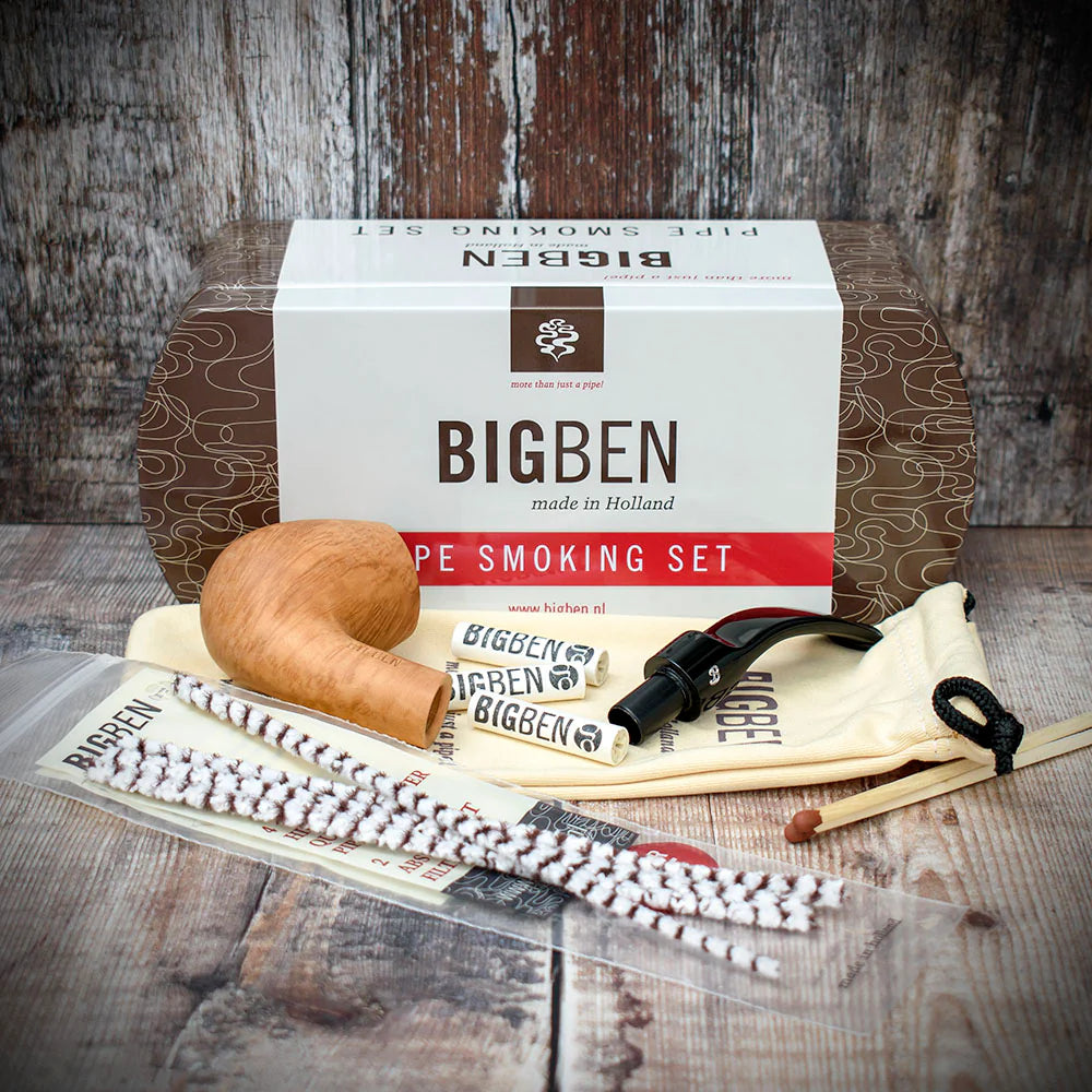 Big Ben Briar Smoking Pipe Starter Kit - Bent Pipe