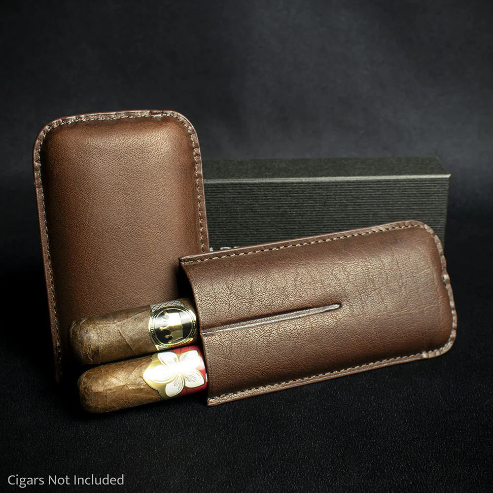 Artamis Brown Leather Cigar Case - 2 Robustos