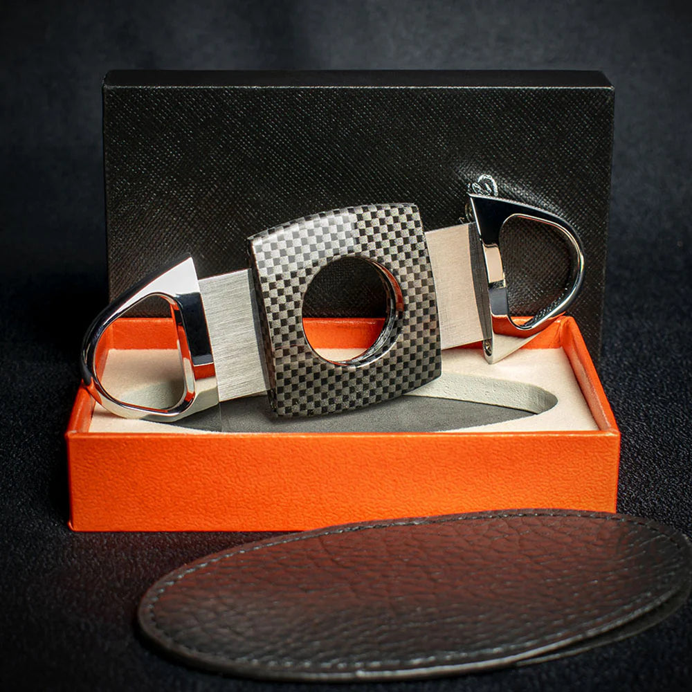 Passatore Chrome & Carbon Check Double Blade Guillotine Cigar Cutter