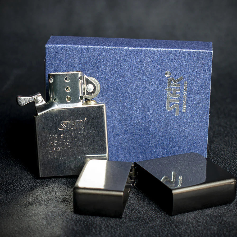 Star Petrol Lighter - Black Nickel