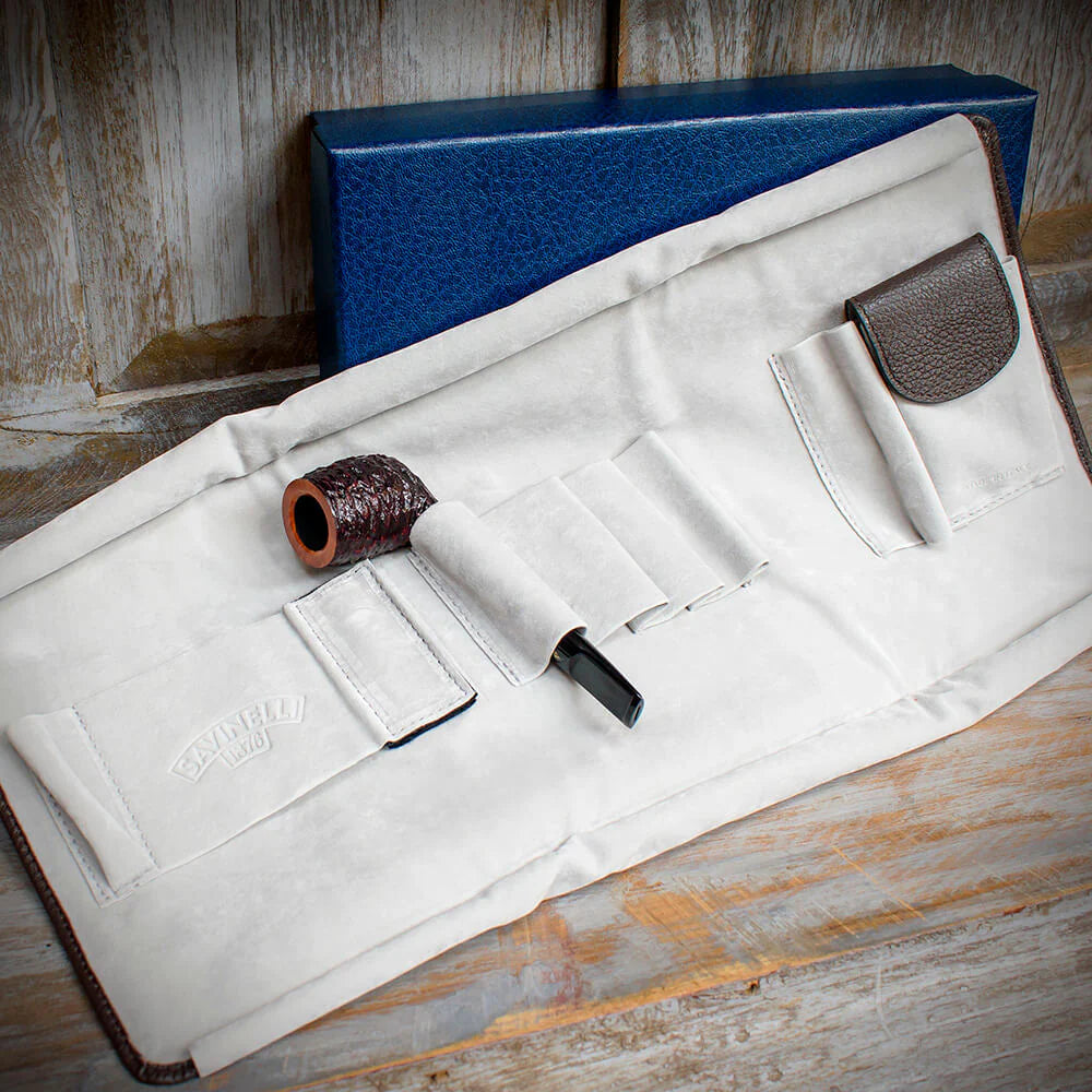 Savinelli Brown Leather Travel Pipe Bag