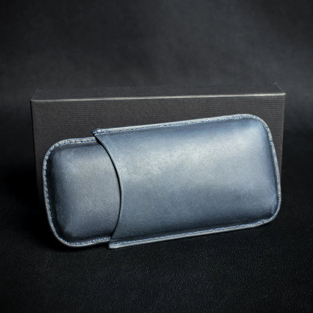 Artamis Navy Blue Leather Cigar Case - 2 Robustos