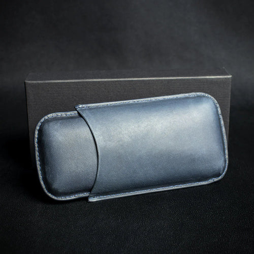 Artamis Navy Blue Leather Cigar Case - 2 Robustos