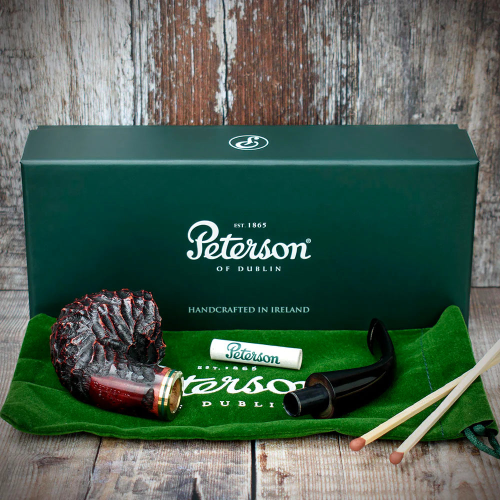 Peterson of Dublin Emerald Rusticated Briar Smoking Pipe - Shape 221 - 9mm