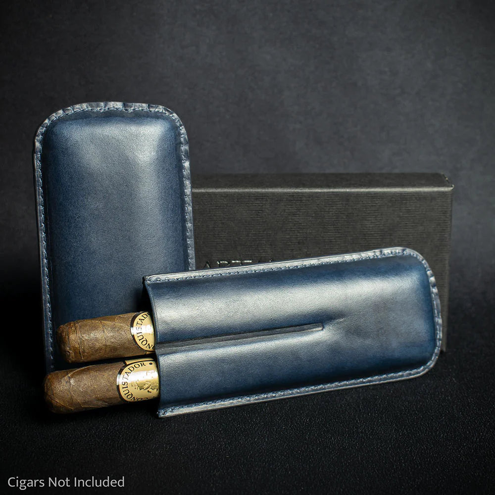 Artamis Navy Blue Leather Cigar Case - 2 Coronas