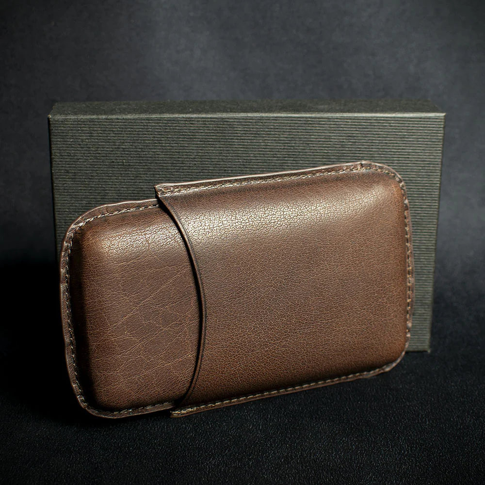 Artamis Brown Leather Cigar Case - 3 Robustos