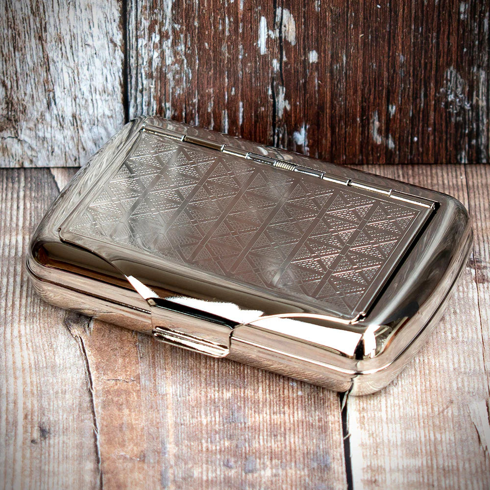 Tobacco Tin with Paper Holder - Patterned Chrome Top