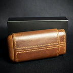 Artamis Cognac Leather Cedar Lined Cigar Case - 3 Robustos