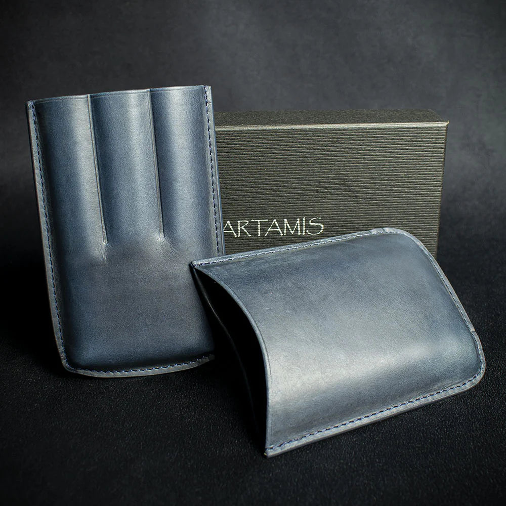 Artamis Navy Blue Leather Cigar Case - 3 Coronas