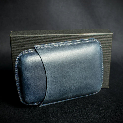 Artamis Navy Blue Leather Cigar Case - 3 Robustos