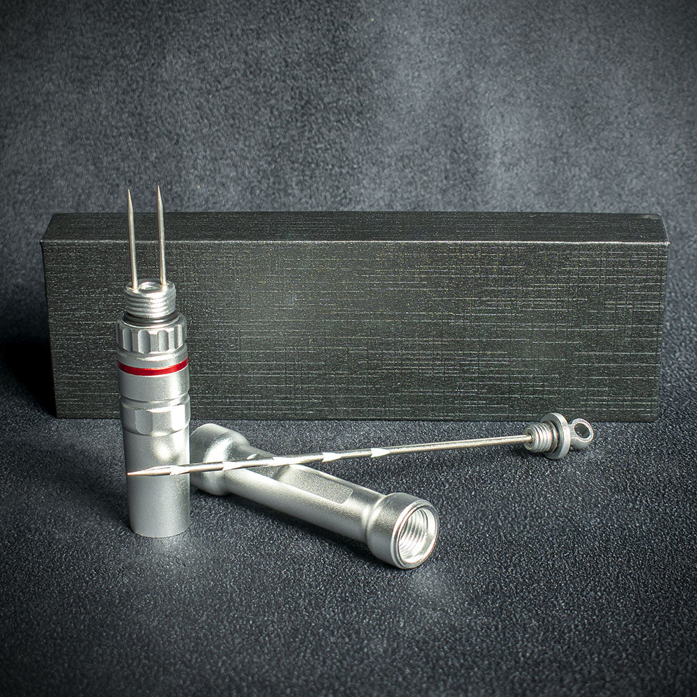 Satin Silver Metal Cigar Drill Spike Nubber & Double Punch - Draw Enhancer Tool