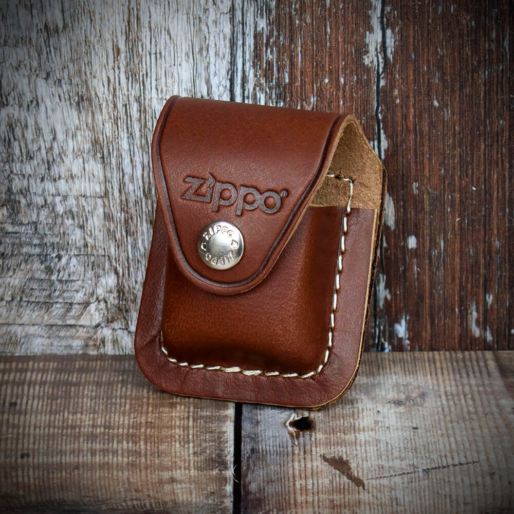 Zippo Lighter Pouch With Belt Clip - Brown Leather