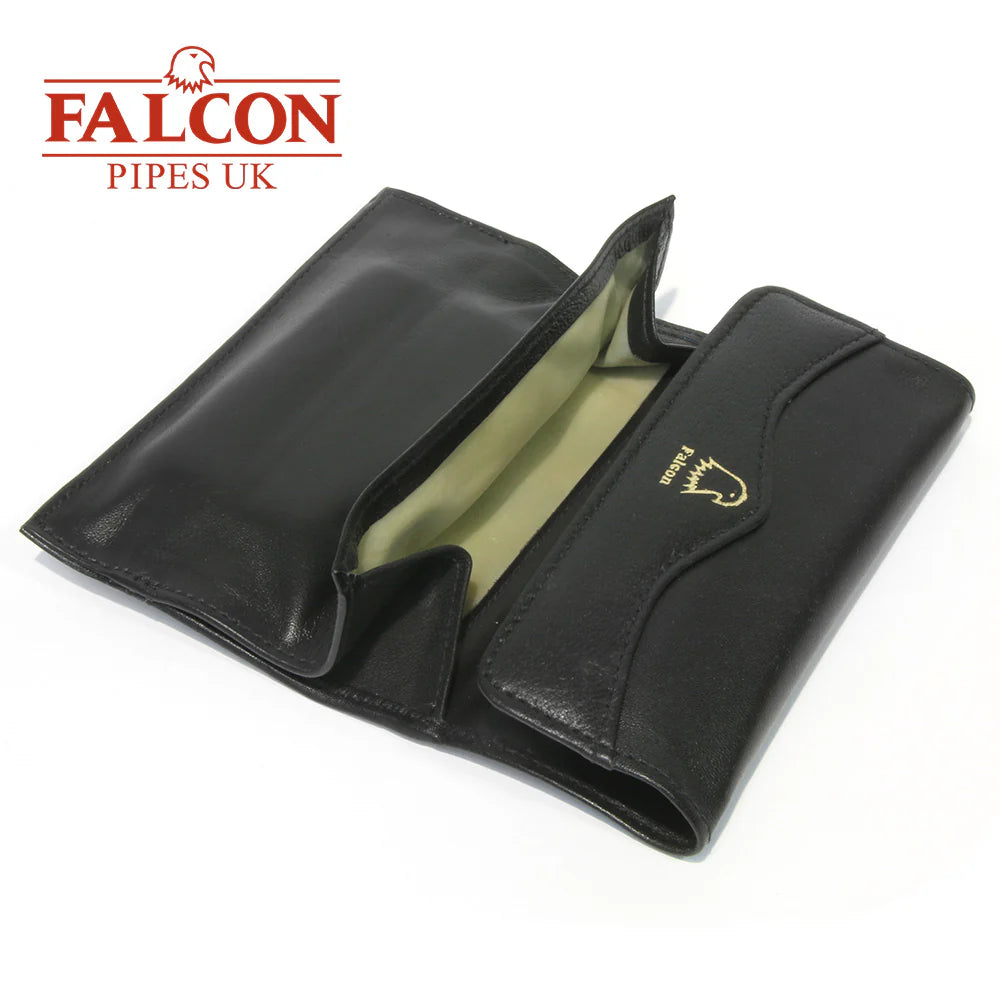 Falcon Black Leather Pipe Smoker's Roll-Up Pouch - 684