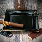 Cigar Ashtray - Black Ceramic Two Rests