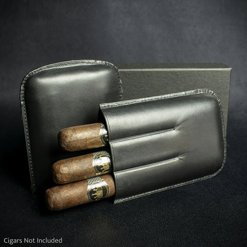 Artamis Black Leather Cigar Case - 3 Robustos