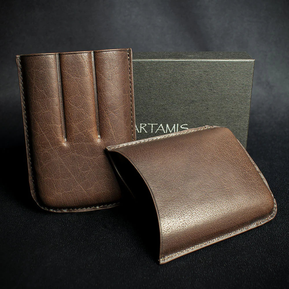 Artamis Brown Leather Cigar Case - 3 Robustos
