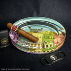 Oval Glass Cigar Ashtray -  Habana Scene