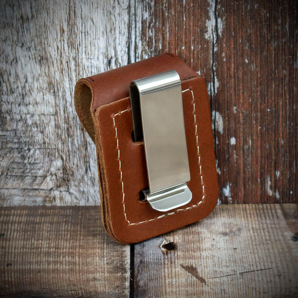Zippo Lighter Pouch With Belt Clip - Brown Leather