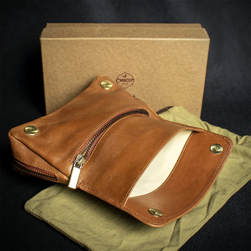 Chacom Two Pipe Combination Pouch - Tan Leather